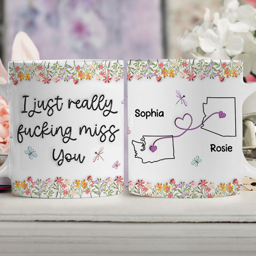Custom Best Friend, Christmas & Birthday Friendship Keepsake Gift • I Just Really Miss You - Personalized 3D Inflated Effect Mug