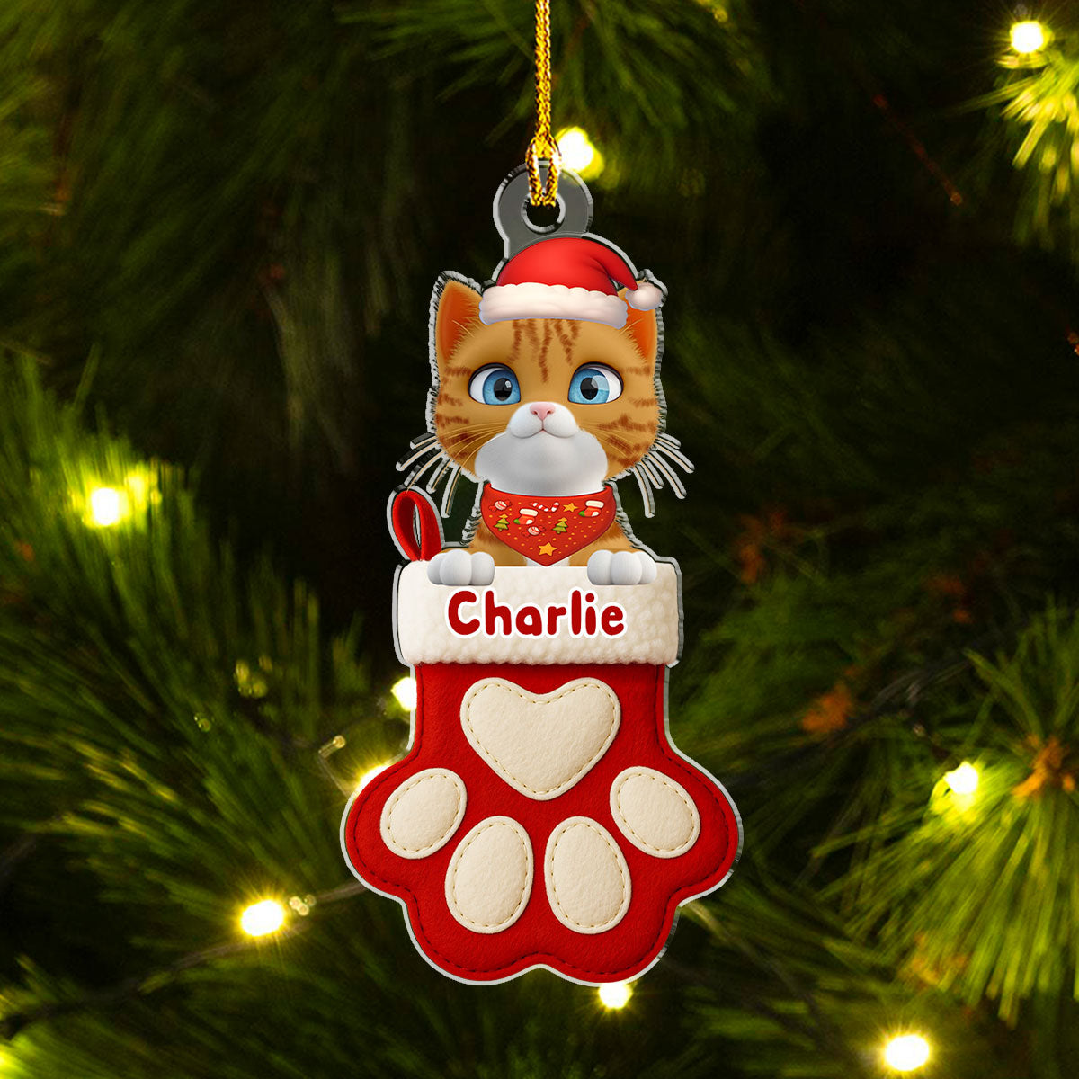 Custom Keepsake Christmas Ornament •  Cat Love In Stocking - Personalized Acrylic Ornament