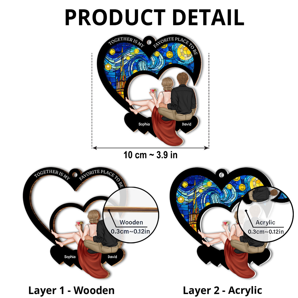 Custom Couple Christmas Ornament, Anniversary Gift •  My Favorite Place - Personalized Suncatcher Ornament