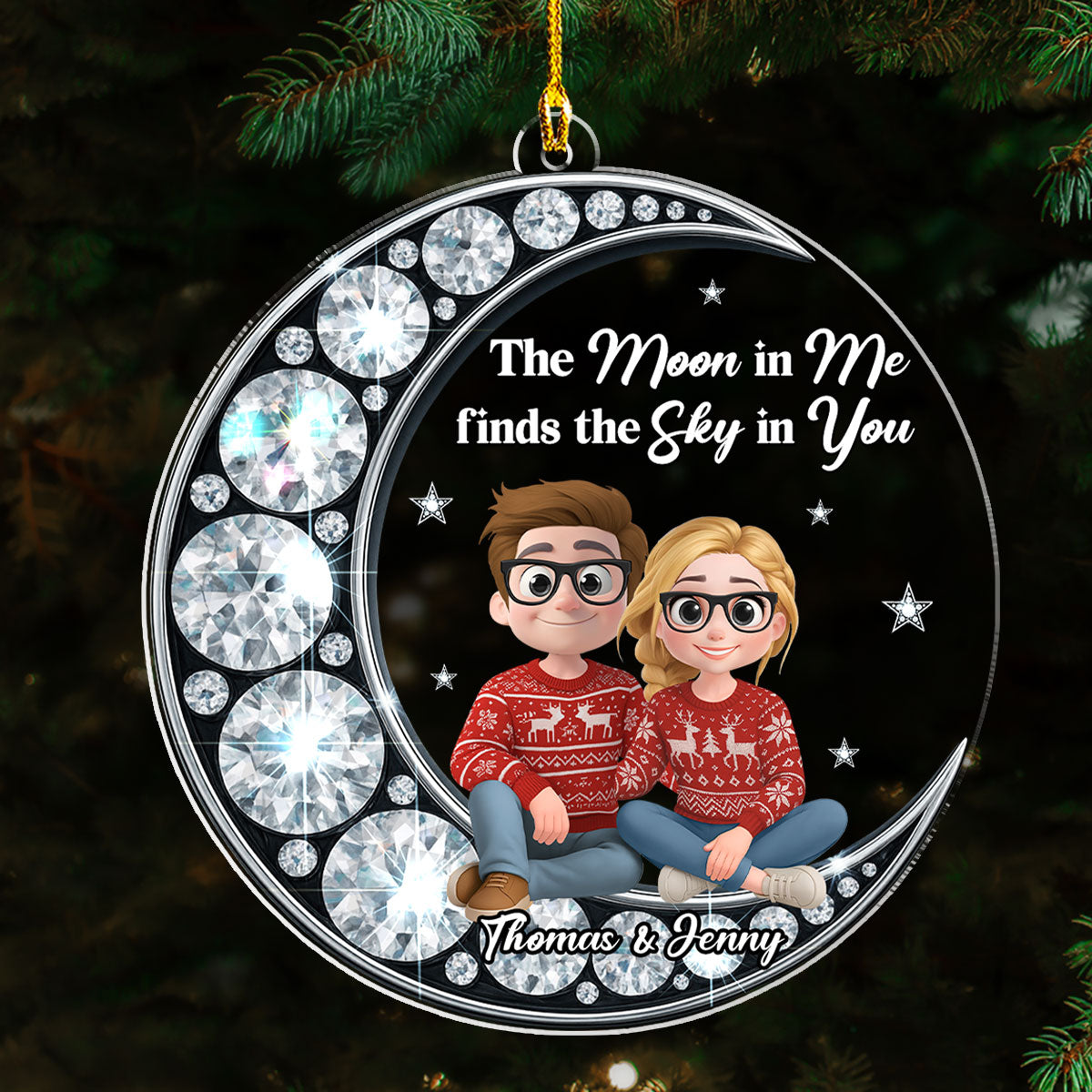 Custom Couple Christmas Ornament, Anniversary Gift •  The Moon Found Her Sky - Personalized Acrylic Ornament