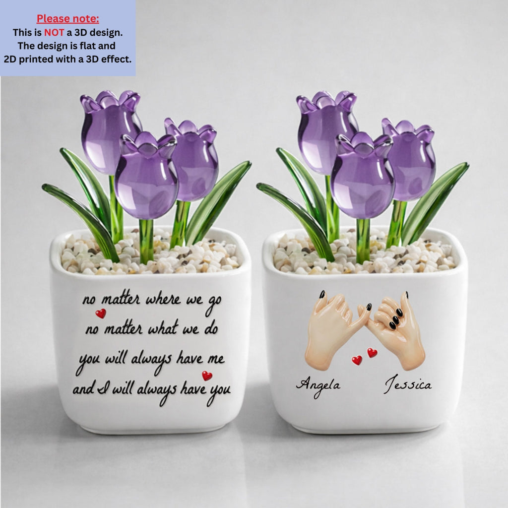 Custom Flower Keepsake, Glass Home Decor Gift for Soul Sister • No Matter - Personalized 3D Effect Glass Everlasting Tulips