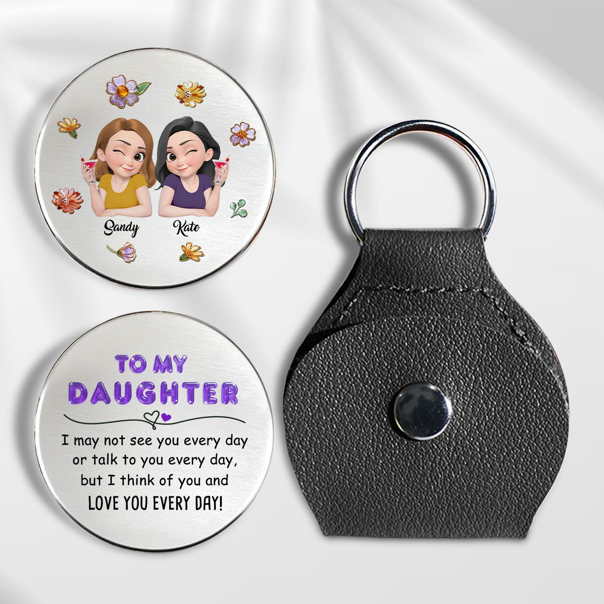 Custom Coin Keychain for Daughter Mom, Mother's Day Birthday Gifts • Love You Every Day - Personalized Pocket Hug
