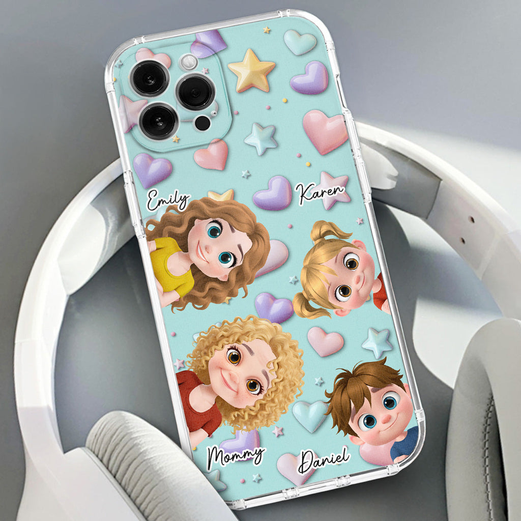 Cute Mommy And Children - Personalized 3D Effect Phone Case