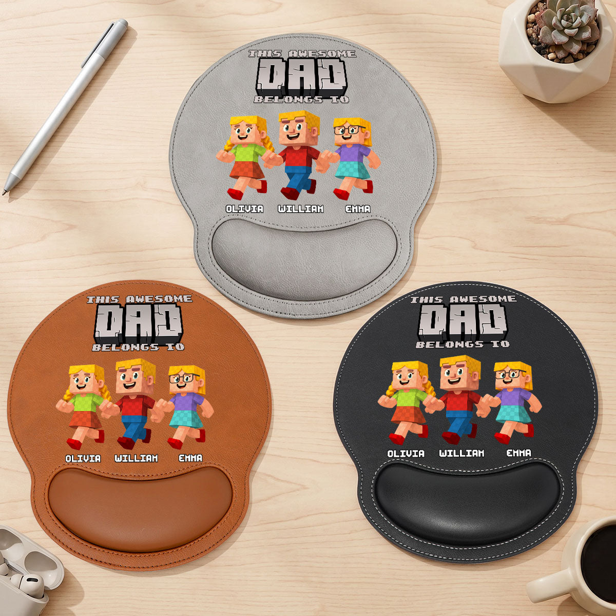 This Awesome Dad Belongs To - Personalized Leather Mouse Pad