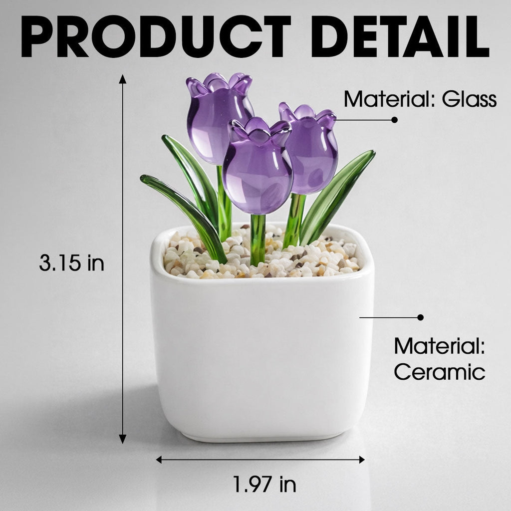 Custom Mother's Day Flower Keepsake, Glass Home Decor Gift for Daughter • Linked Together Cartoon - Personalized Glass Everlasting Tulips