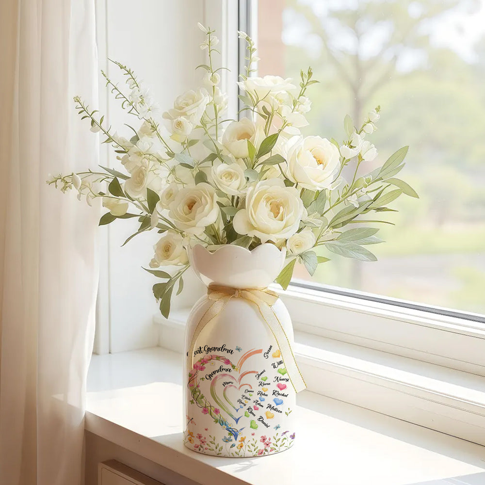 Great Grandma Heart - Personalized Ribbon Tie Flower Vase