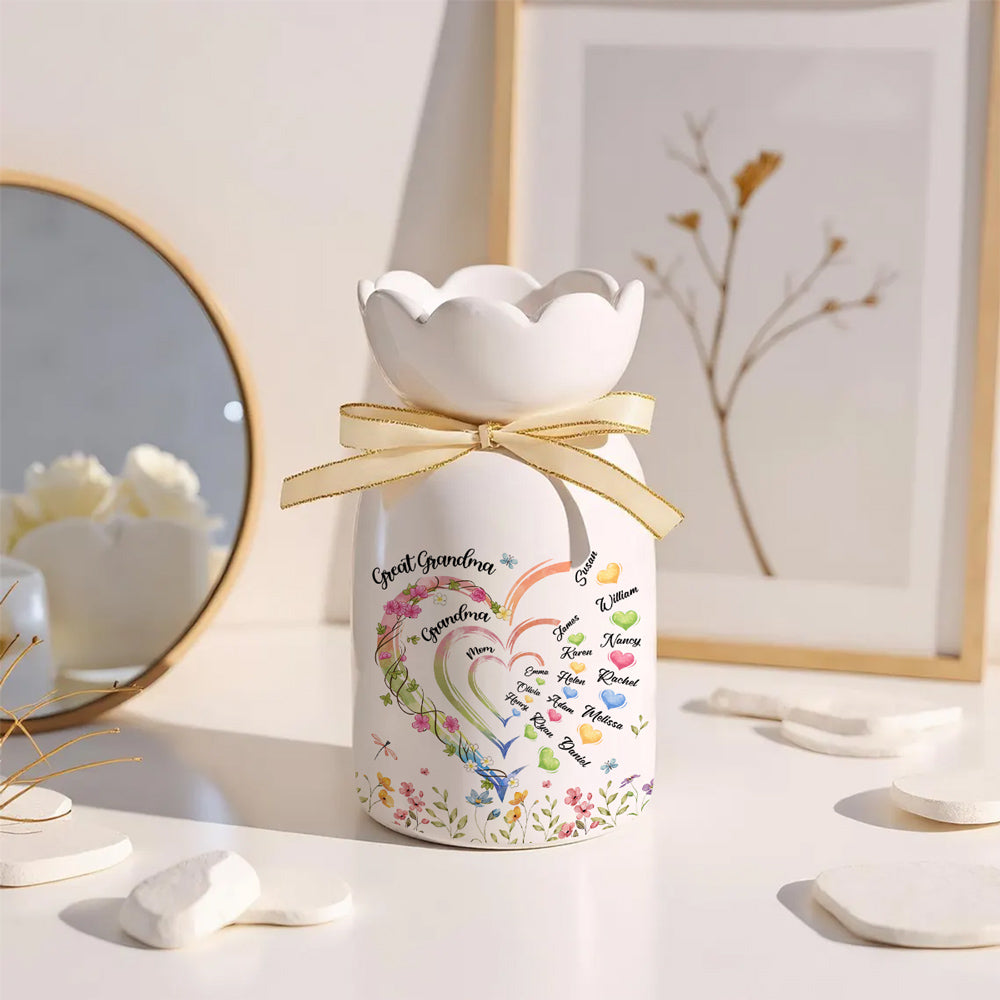 Great Grandma Heart - Personalized Ribbon Tie Flower Vase