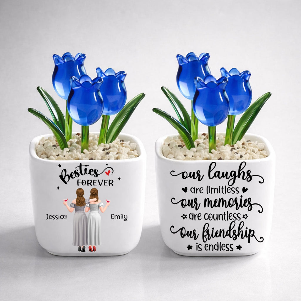Custom Flower Keepsake, Glass Home Decor Gift for Best Friend • Endless Friendship - Personalized Glass Everlasting Tulips