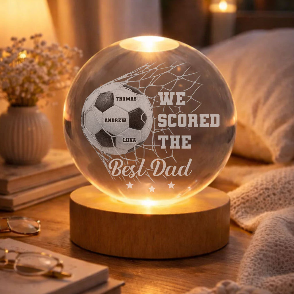 We Scored The Best Dad - Personalized Crystal Globe Lamp