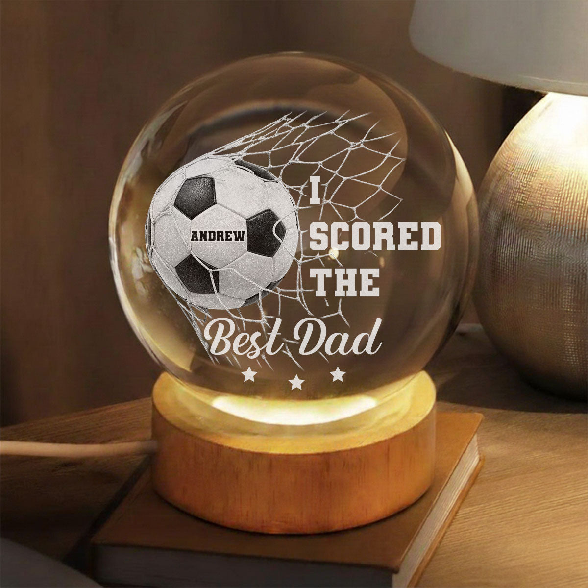 We Scored The Best Dad - Personalized Crystal Globe Lamp