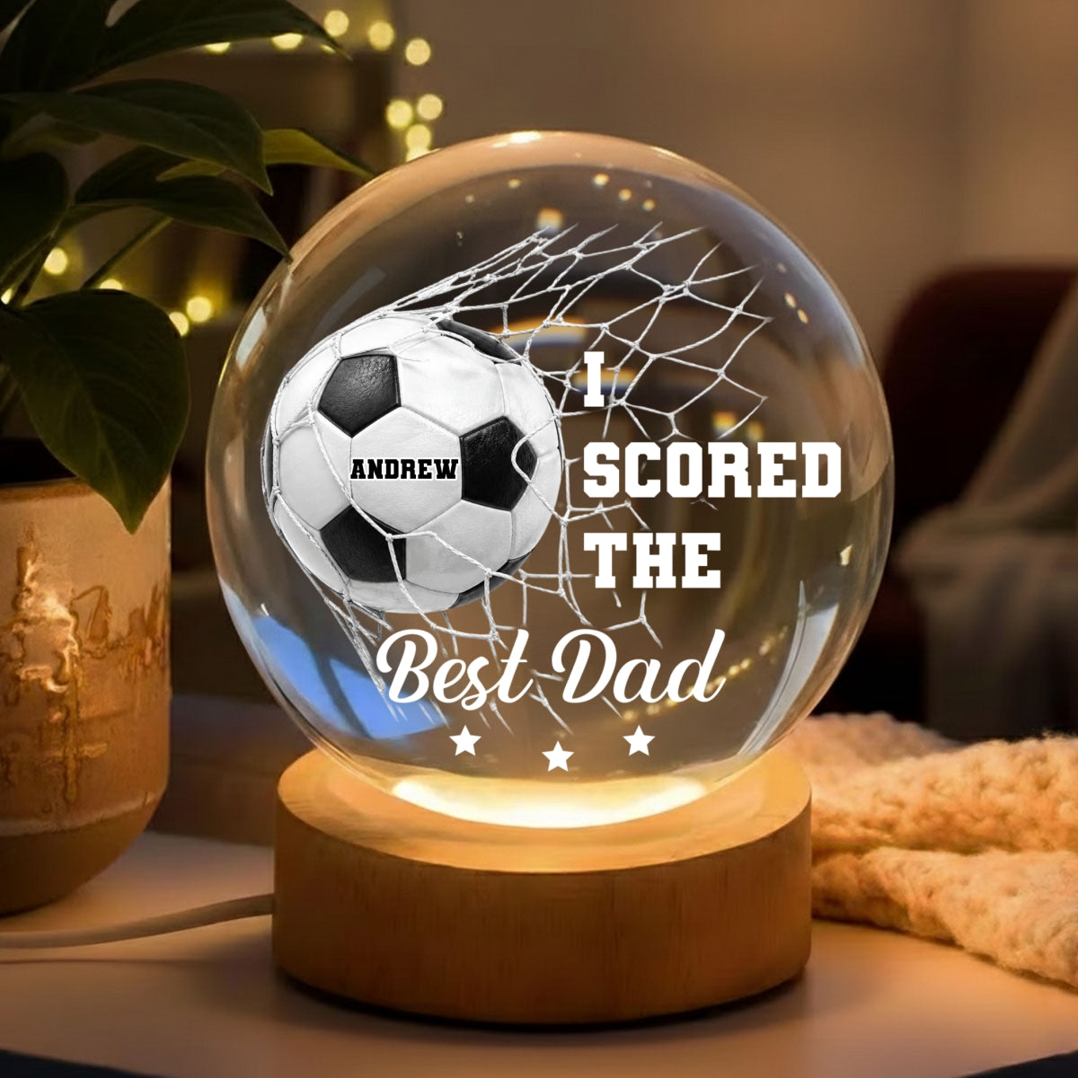 We Scored The Best Dad - Personalized Crystal Globe Lamp