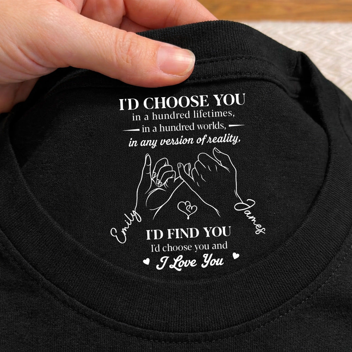 Custom Christmas Anniversary Keepsake Gifts For Husband • In Any Version Of Reality - Personalized Inside Neck Print T-Shirt