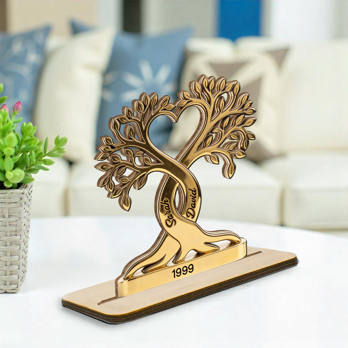 Custom Couple's Decor, Anniversary & Wedding Gift • Forever Rooted - Personalized 2-Layer Wood Plaque With Flat Base