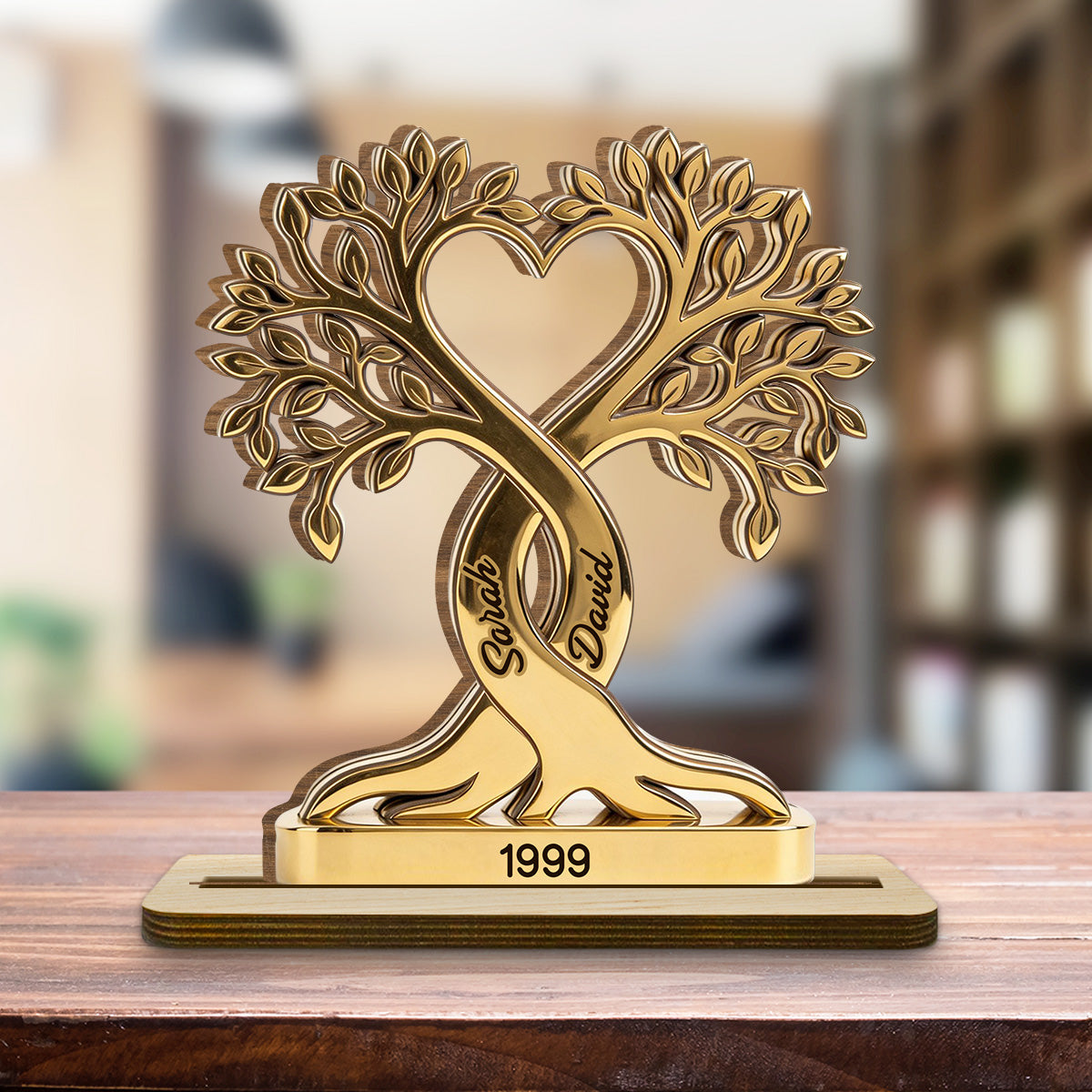 Custom Couple's Decor, Anniversary & Wedding Gift • Forever Rooted - Personalized 2-Layer Wood Plaque With Flat Base