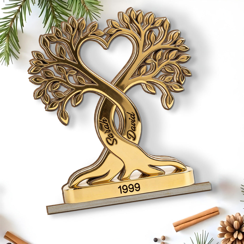 Custom Couple's Decor, Anniversary & Wedding Gift • Forever Rooted - Personalized 2-Layer Wood Plaque With Flat Base