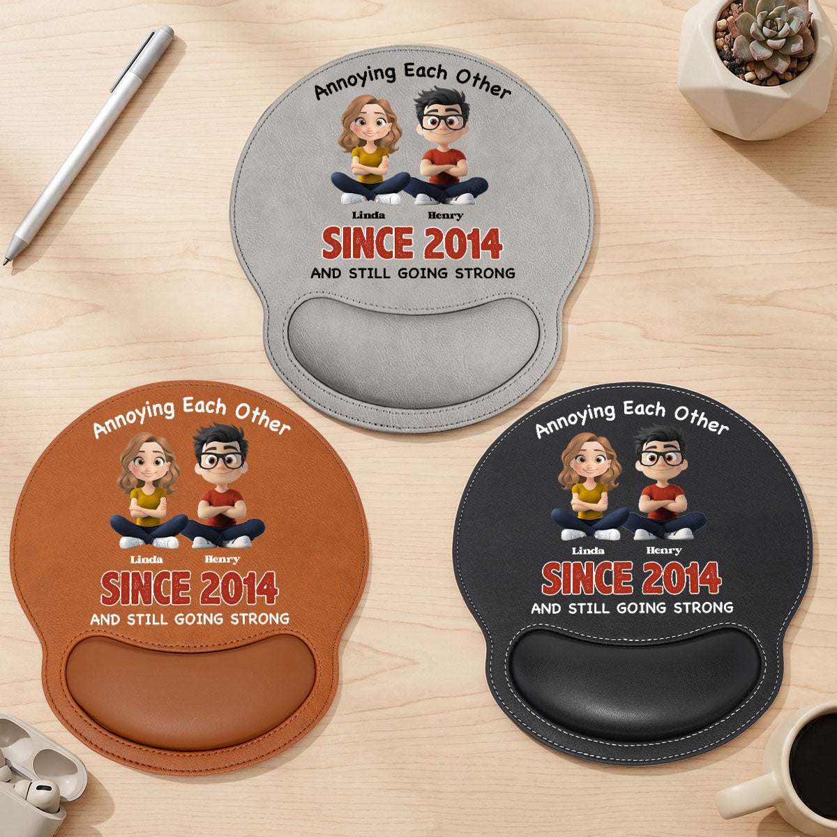 Together Forever - Personalized Leather Mouse Pad
