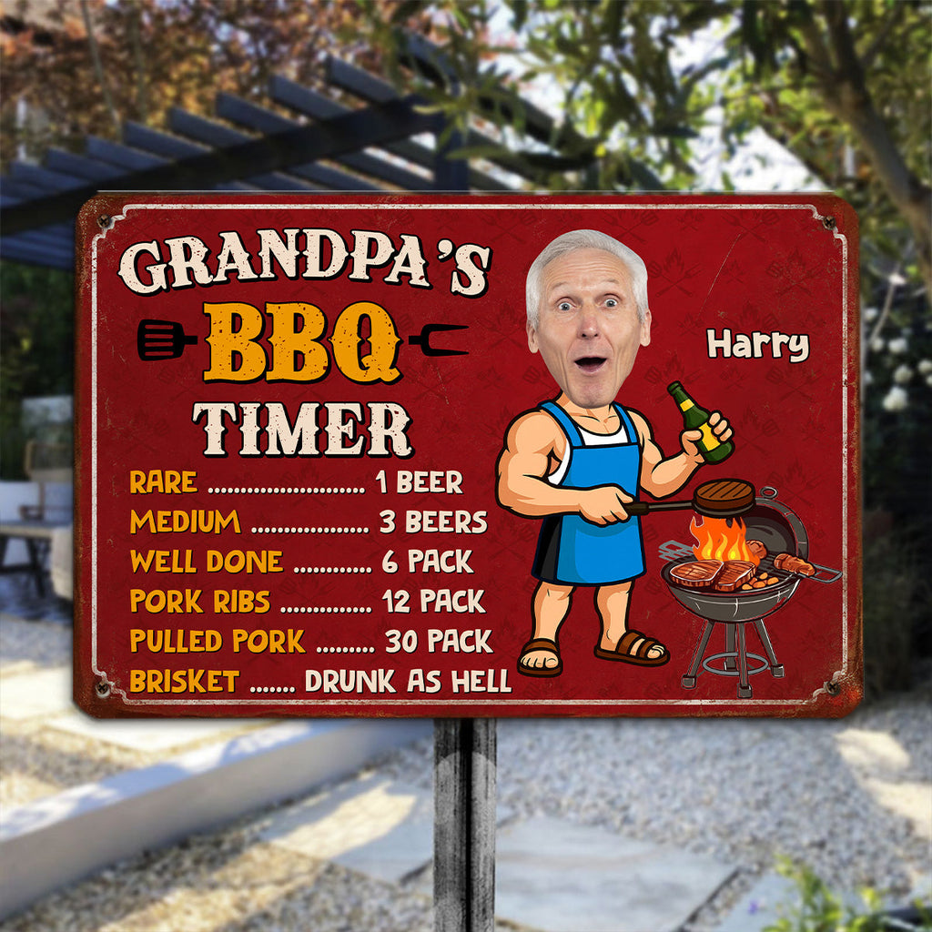Custom Photo Family Summer Backyard, Patio & Porch Decor • Dad BBQ Timer - Personalized Metal Sign