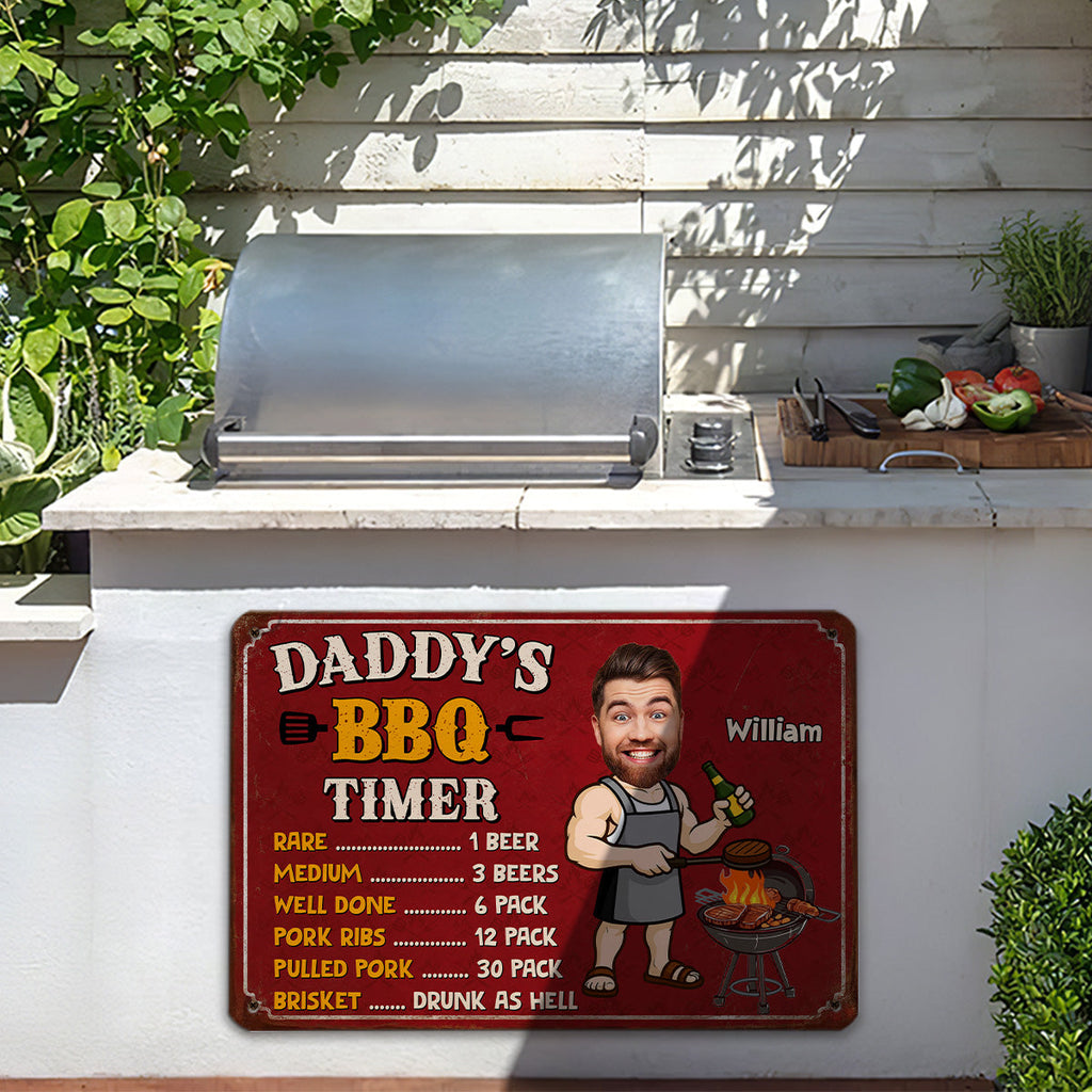 Custom Photo Family Summer Backyard, Patio & Porch Decor • Dad BBQ Timer - Personalized Metal Sign