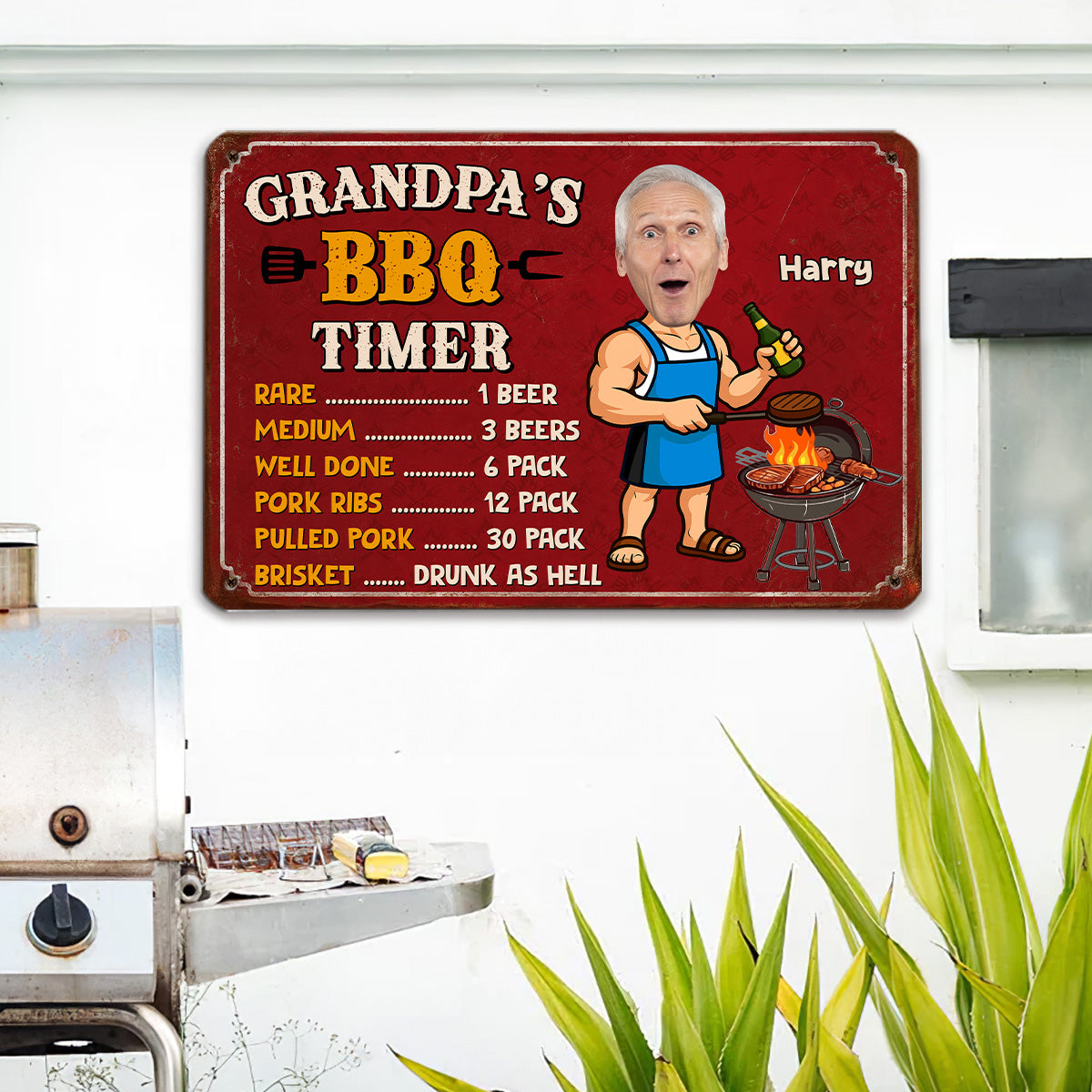 Custom Photo Family Summer Backyard, Patio & Porch Decor • Dad BBQ Timer - Personalized Metal Sign