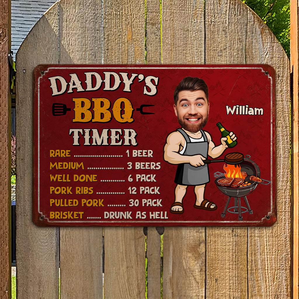 Custom Photo Family Summer Backyard, Patio & Porch Decor • Dad BBQ Timer - Personalized Metal Sign