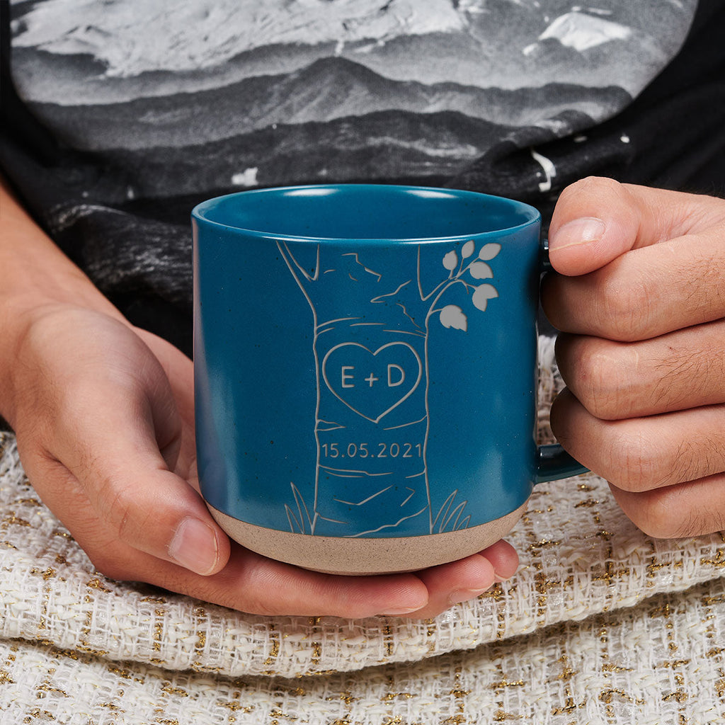 Custom Anniversary Keepsake Gifts For Couple • Carved In Love - Personalized Engraved Pottery Mug