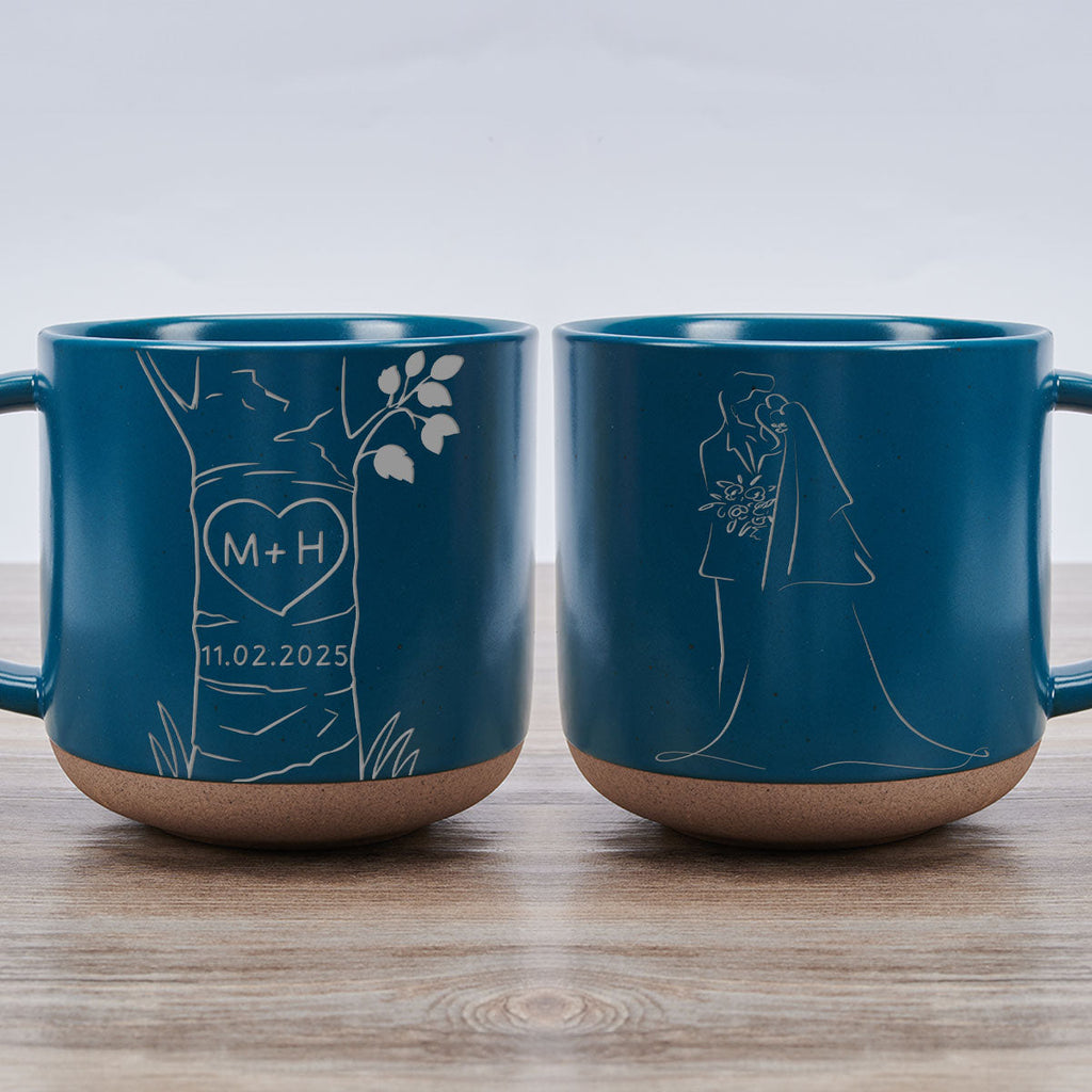 Custom Anniversary Keepsake Gifts For Couple • Carved In Love - Personalized Engraved Pottery Mug