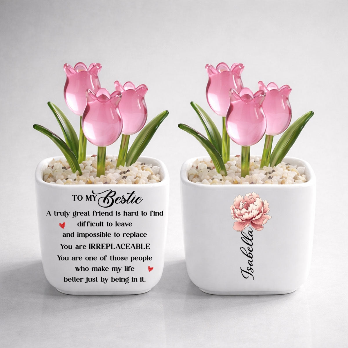 Custom Flower Keepsake, Glass Home Decor Gift for Best Friend • You Are Irreplaceable - Personalized Glass Everlasting Tulips