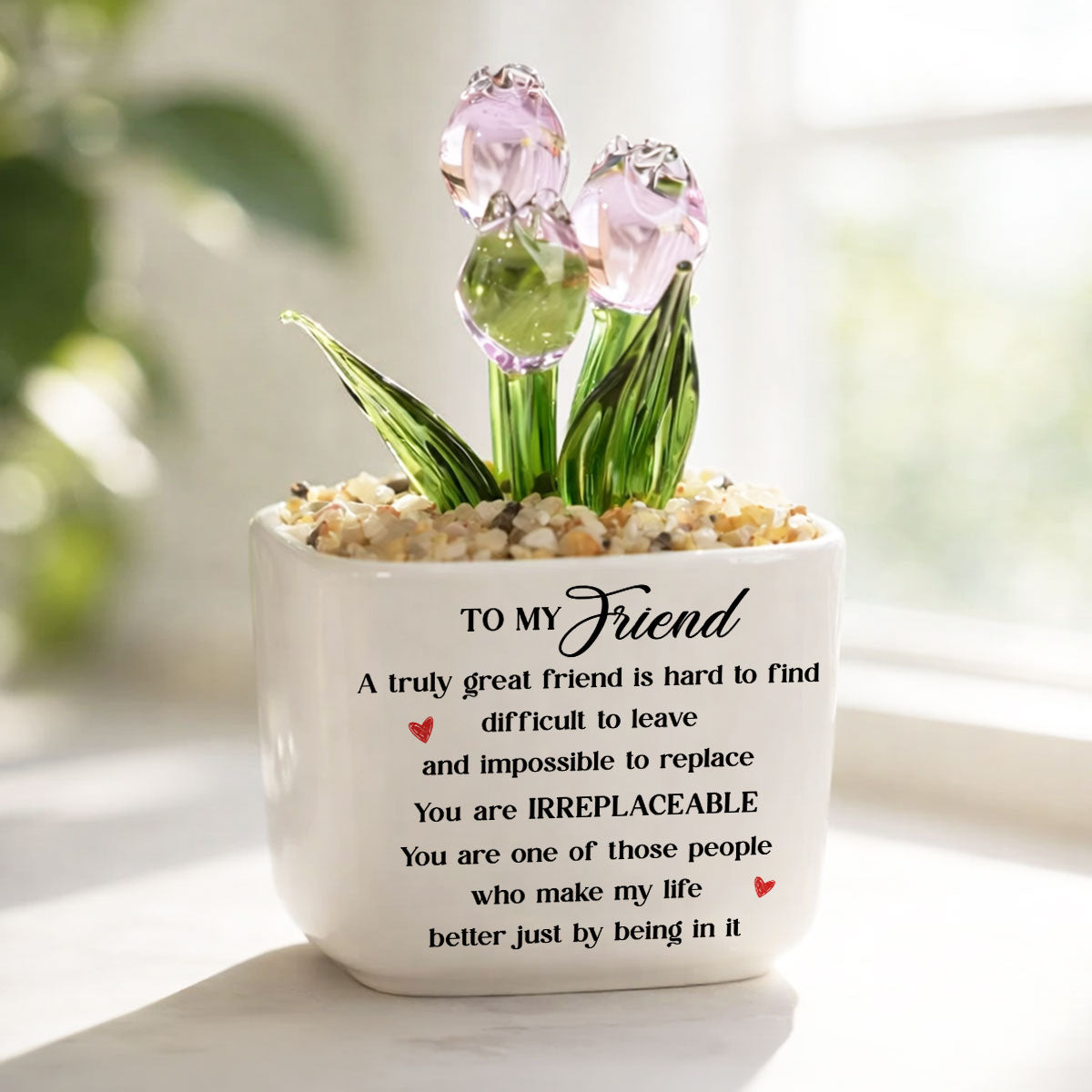 Custom Flower Keepsake, Glass Home Decor Gift for Best Friend • You Are Irreplaceable - Personalized Glass Everlasting Tulips