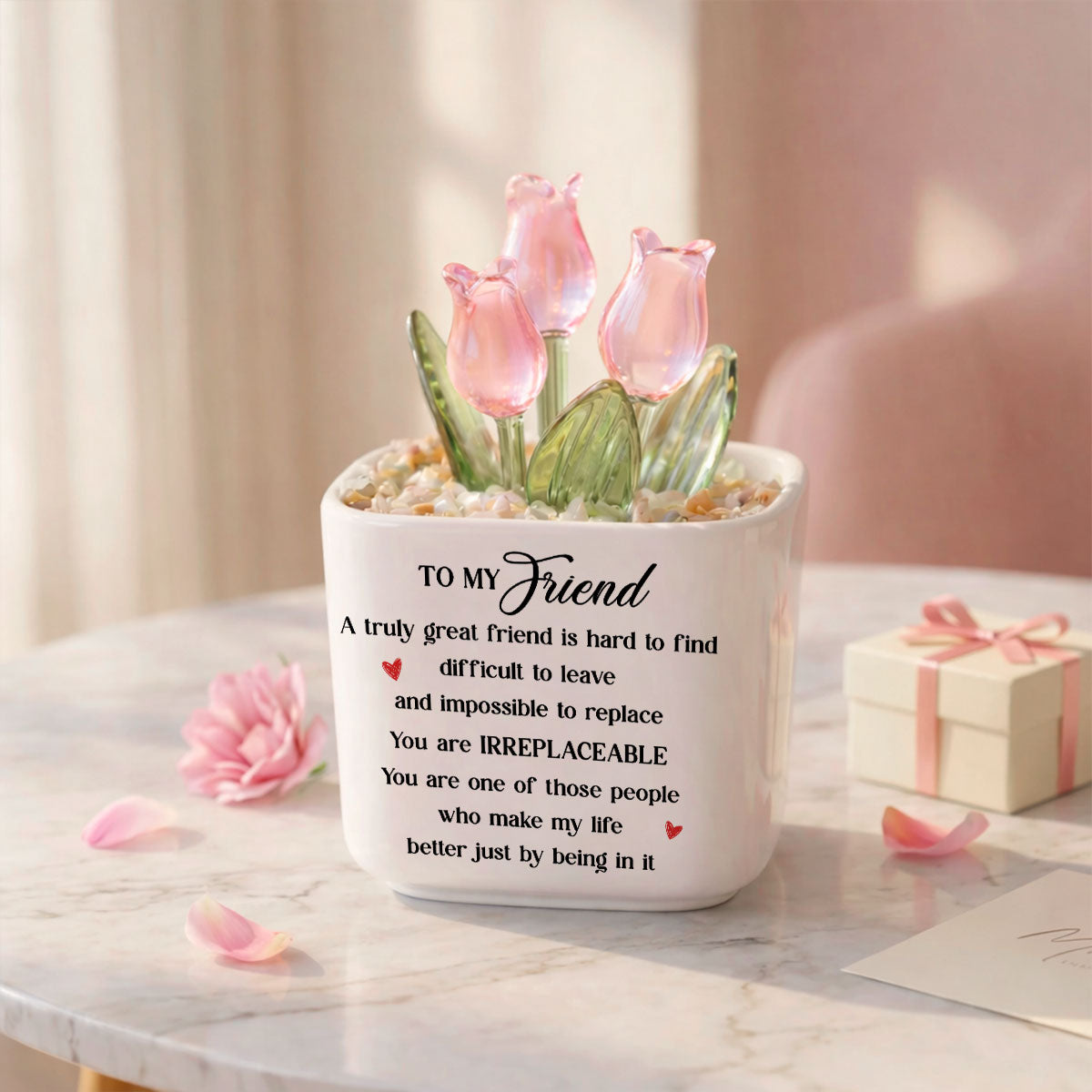 Custom Flower Keepsake, Glass Home Decor Gift for Best Friend • You Are Irreplaceable - Personalized Glass Everlasting Tulips