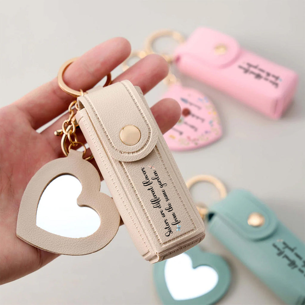 From The Same Garden - Personalized Leather Lipstick Case Keychain With Mirror