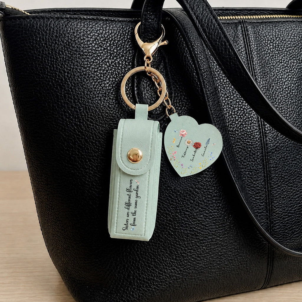 From The Same Garden - Personalized Leather Lipstick Case Keychain With Mirror