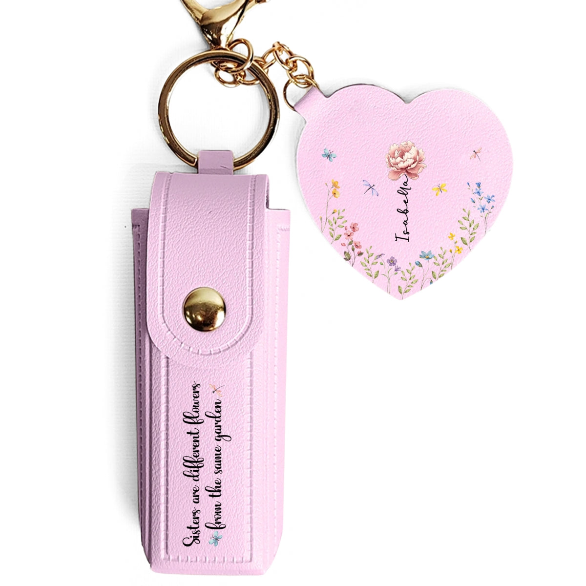 From The Same Garden - Personalized Leather Lipstick Case Keychain With Mirror