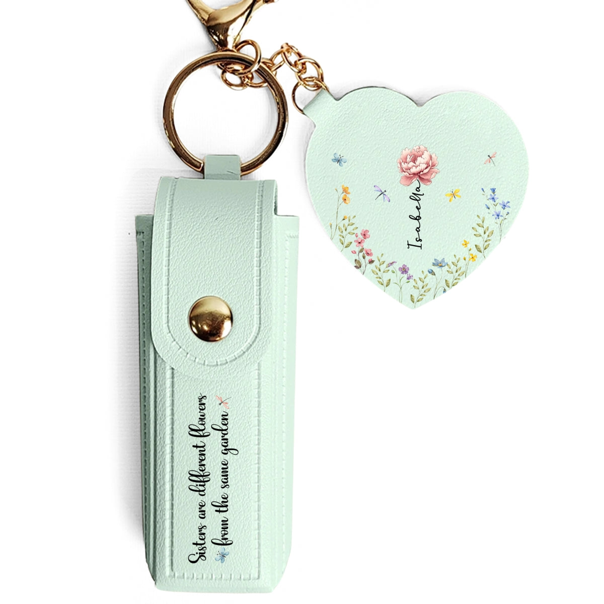 From The Same Garden - Personalized Leather Lipstick Case Keychain With Mirror