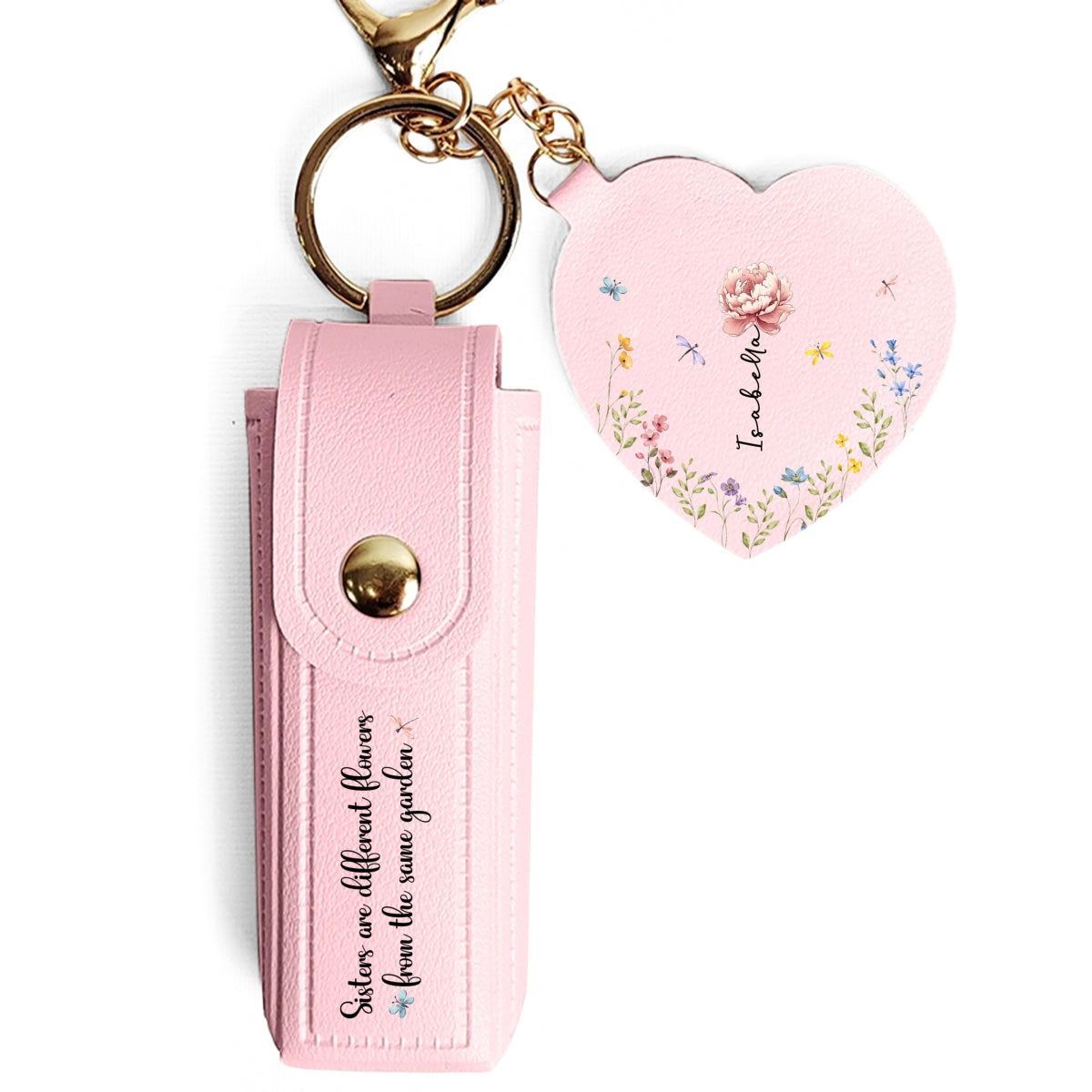 From The Same Garden - Personalized Leather Lipstick Case Keychain With Mirror