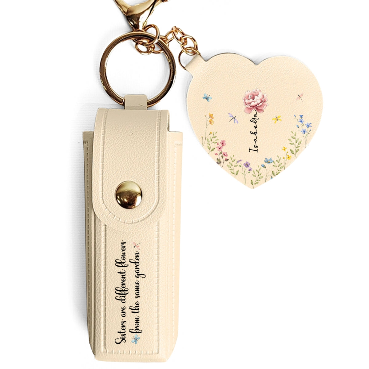 From The Same Garden - Personalized Leather Lipstick Case Keychain With Mirror