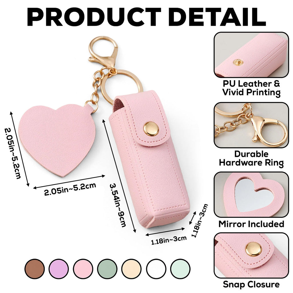 From The Same Garden - Personalized Leather Lipstick Case Keychain With Mirror