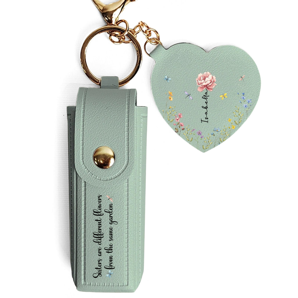 From The Same Garden - Personalized Leather Lipstick Case Keychain With Mirror
