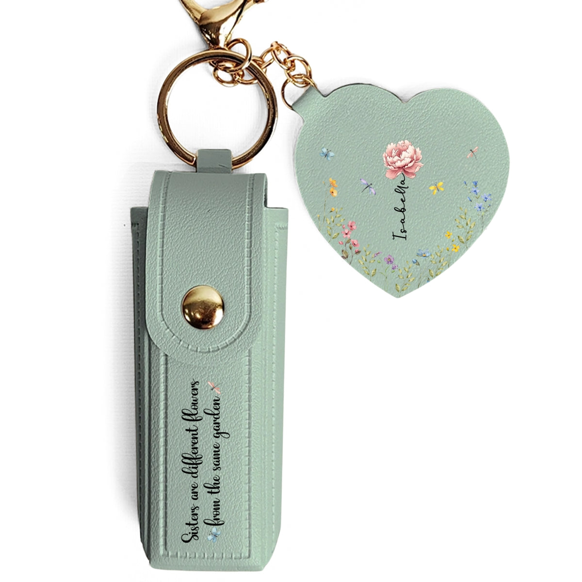 From The Same Garden - Personalized Leather Lipstick Case Keychain With Mirror