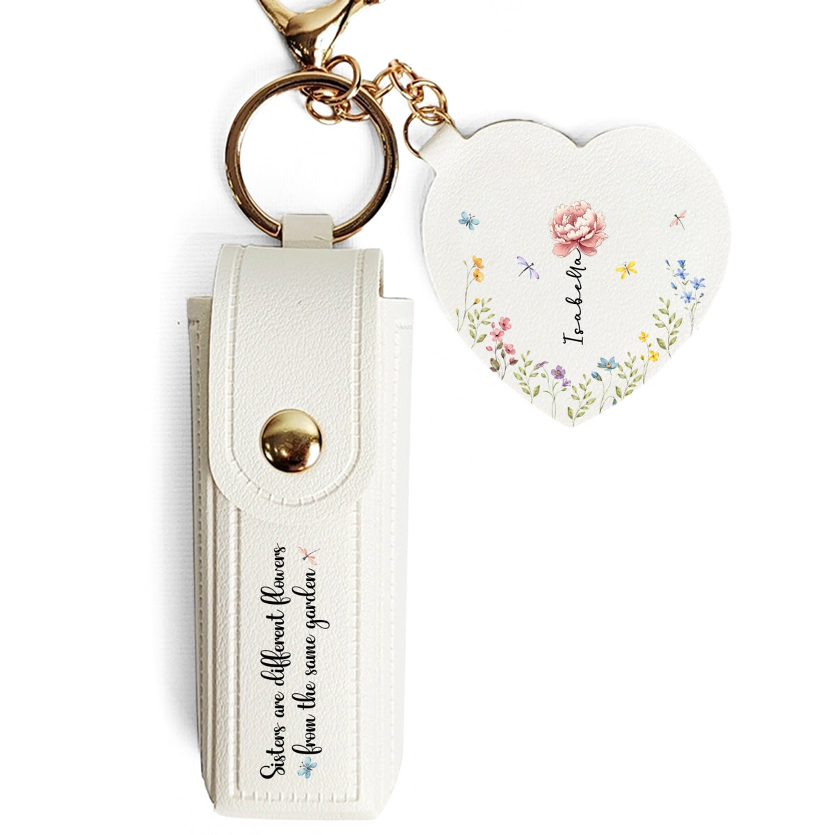 From The Same Garden - Personalized Leather Lipstick Case Keychain With Mirror