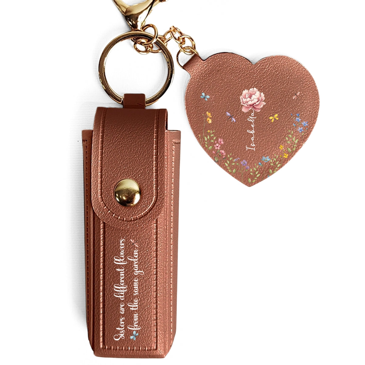 From The Same Garden - Personalized Leather Lipstick Case Keychain With Mirror