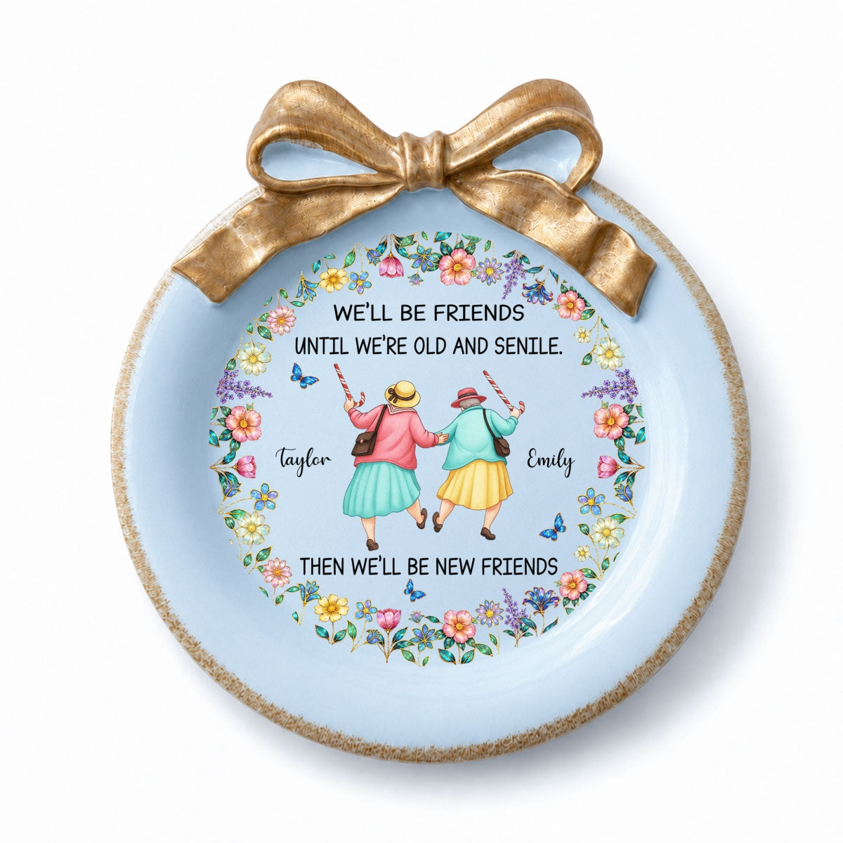 Custom Bestie Ribbon Trinket Dish, Birthday Christmas Gift For Best Friend • Old And Senile - Personalized Bow Jewelry Dish