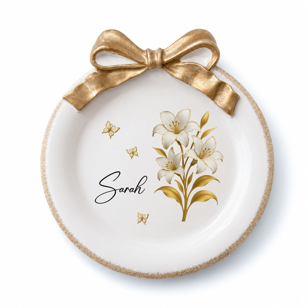 Custom Bestie Ribbon Trinket Dish, Birthday Christmas Gift For Best Friend • Lovely Besties - Personalized Bow Jewelry Dish