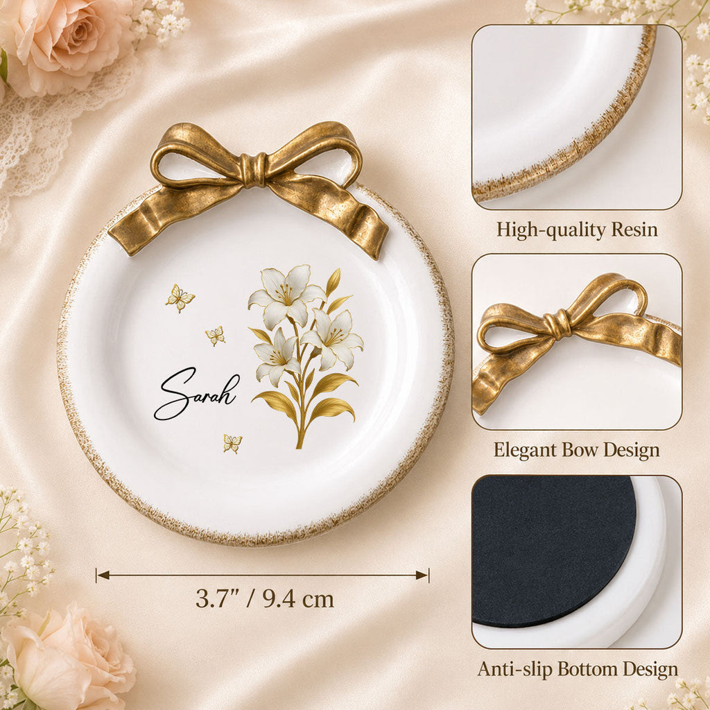 Custom Bestie Ribbon Trinket Dish, Birthday Christmas Gift For Best Friend • Lovely Besties - Personalized Bow Jewelry Dish