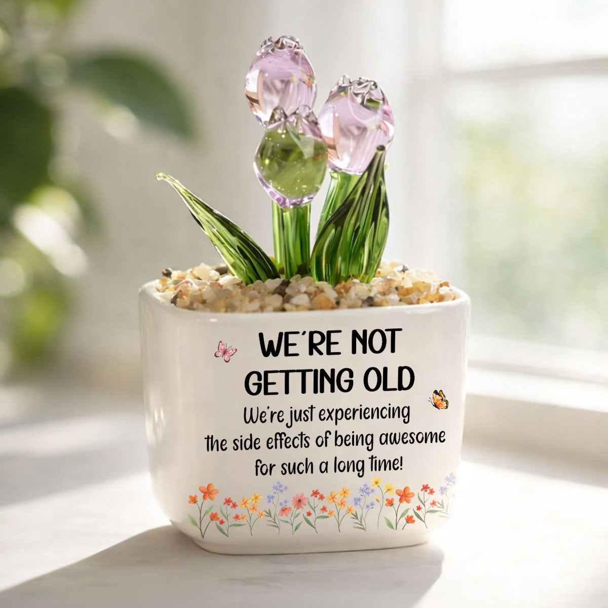 Custom Flower Keepsake, Glass Home Decor Gift for Best Friend • Not Getting Old - Personalized Glass Everlasting Tulips
