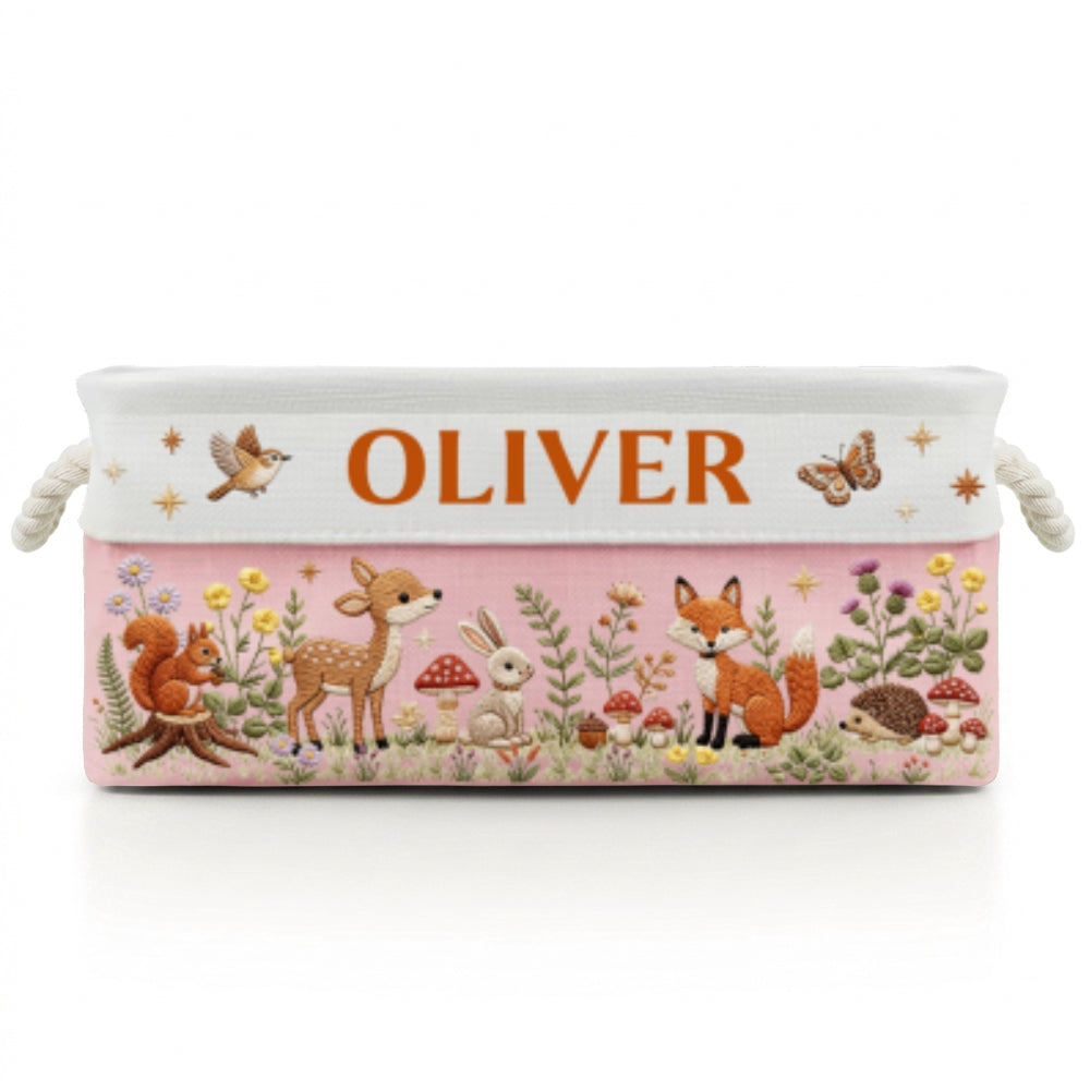 Custom Christmas Birthday Gift For Book Lovers, Bookworms, Readers • Floral Forest Animals - Personalized Storage Basket