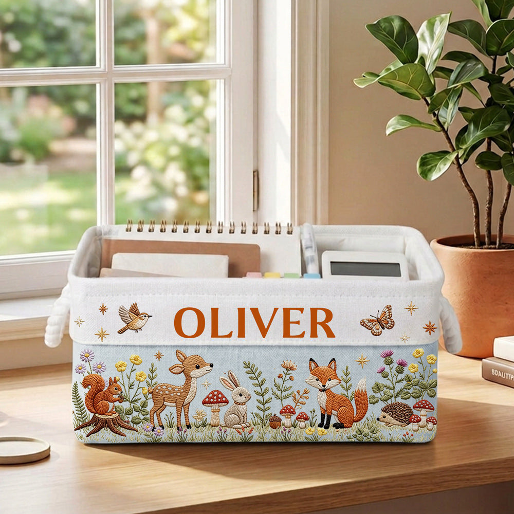 Custom Christmas Birthday Gift For Book Lovers, Bookworms, Readers • Floral Forest Animals - Personalized Storage Basket