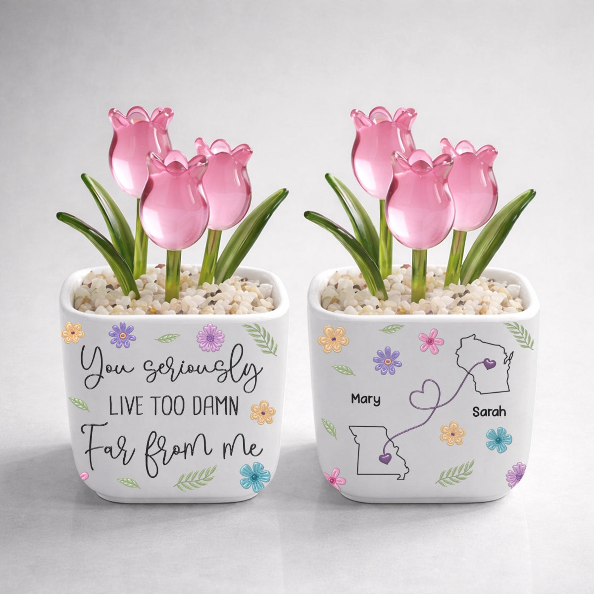 Custom Flower Keepsake, Glass Home Decor Gift for Best Friend • Friendship Never Ends - Personalized Glass Everlasting Tulips