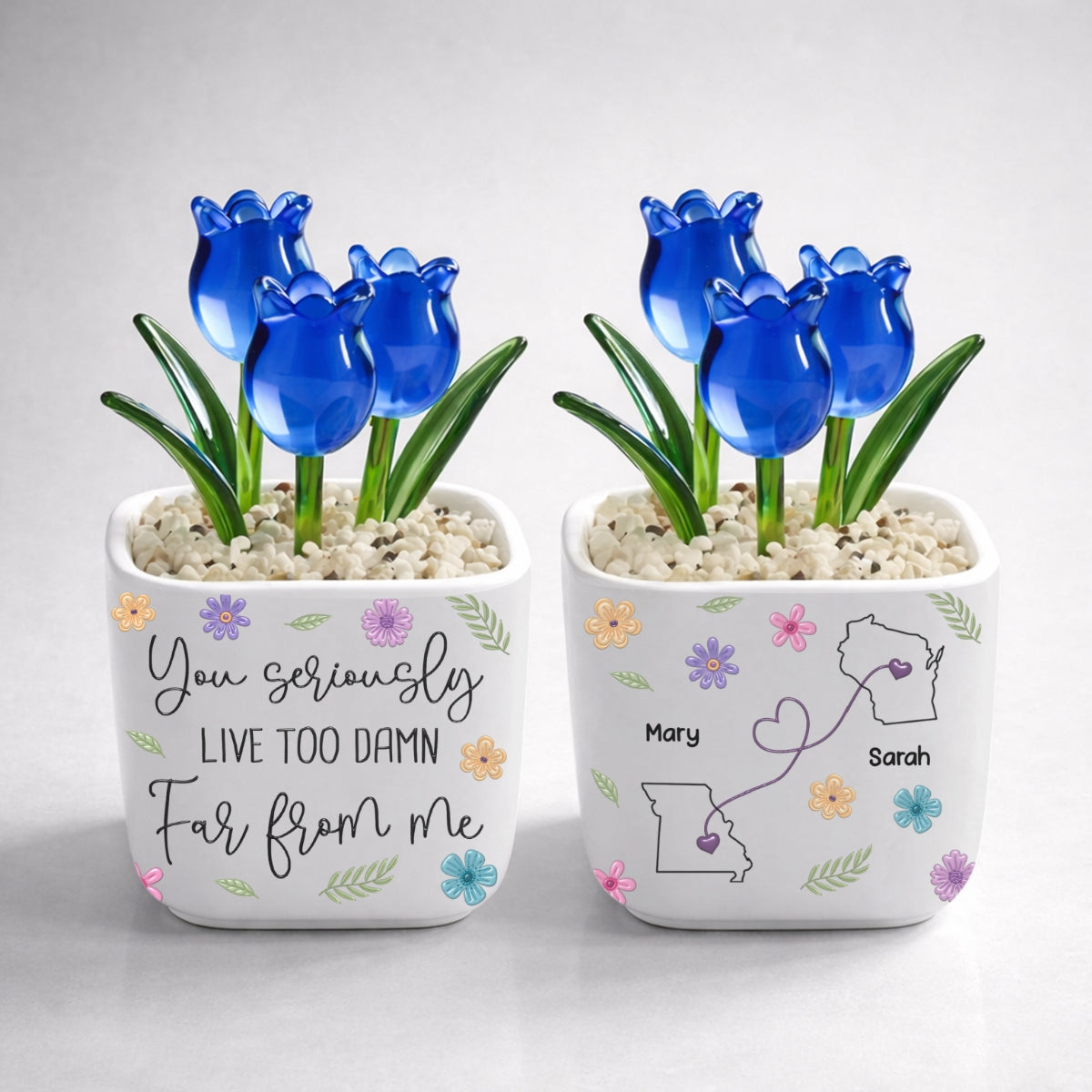 Custom Flower Keepsake, Glass Home Decor Gift for Best Friend • Friendship Never Ends - Personalized Glass Everlasting Tulips