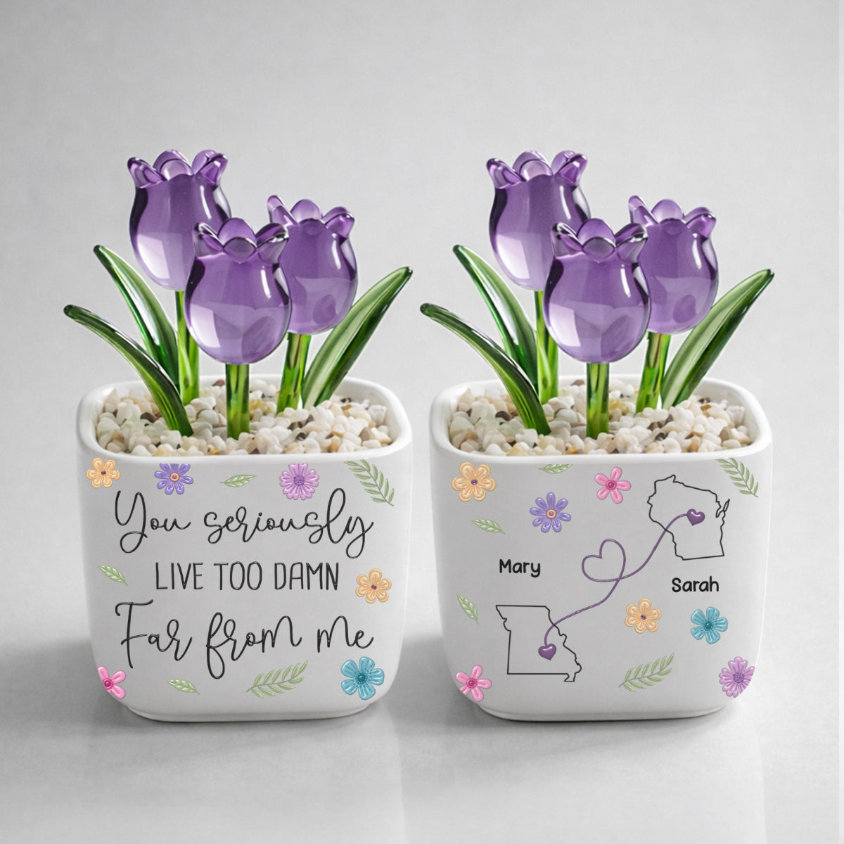 Custom Flower Keepsake, Glass Home Decor Gift for Best Friend • Friendship Never Ends - Personalized Glass Everlasting Tulips