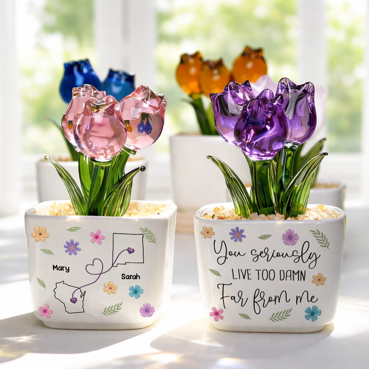 Custom Flower Keepsake, Glass Home Decor Gift for Best Friend • Friendship Never Ends - Personalized Glass Everlasting Tulips